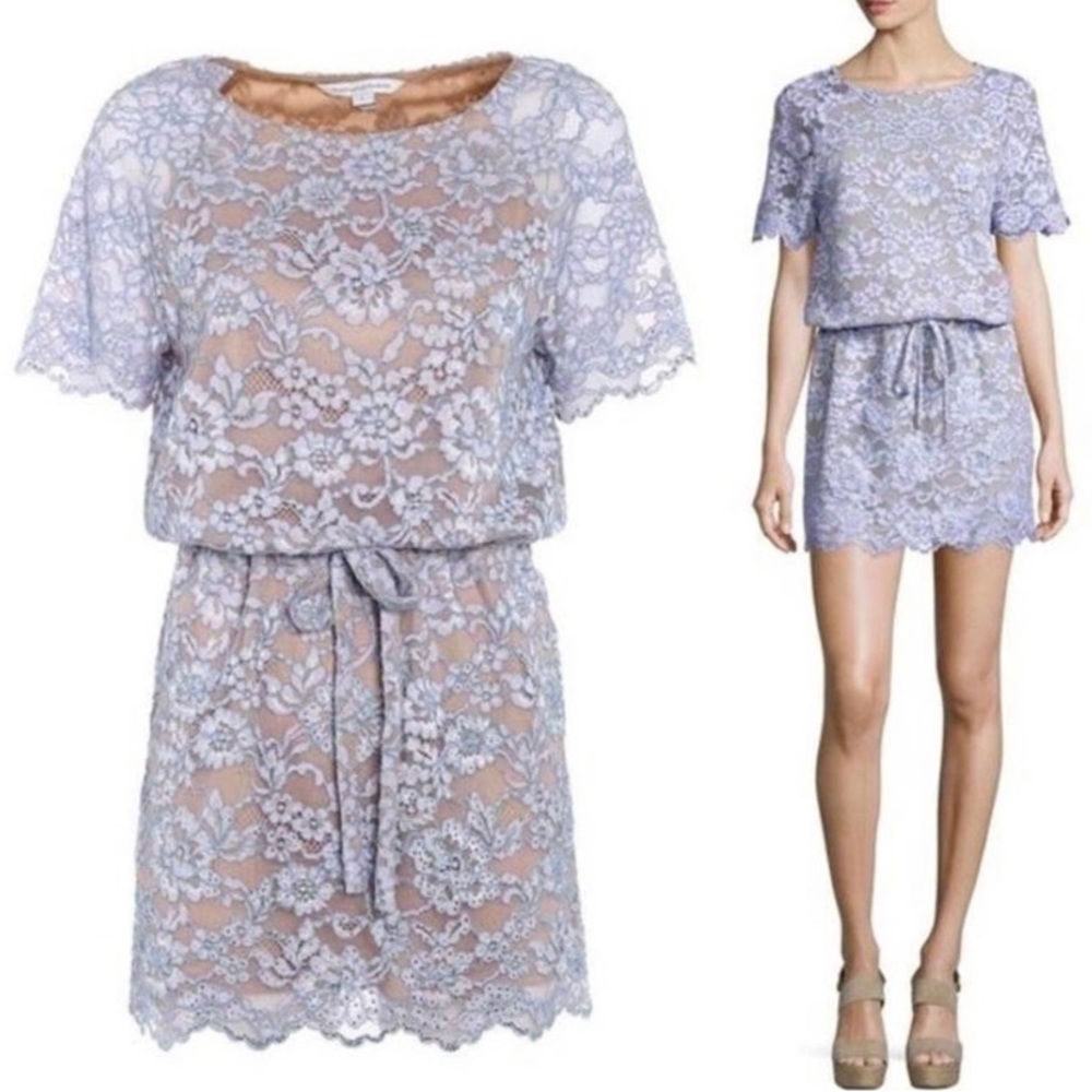 NWT Diane Von Furstenberg Amal Lace Mini Dress in Lilac Purple Size Large